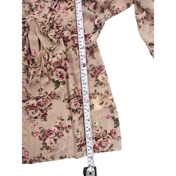 L'est Rose Floral Lace Trim Sheer Long Sleeve Babydoll Top Romantic Coqu… - Picture 8 of 8